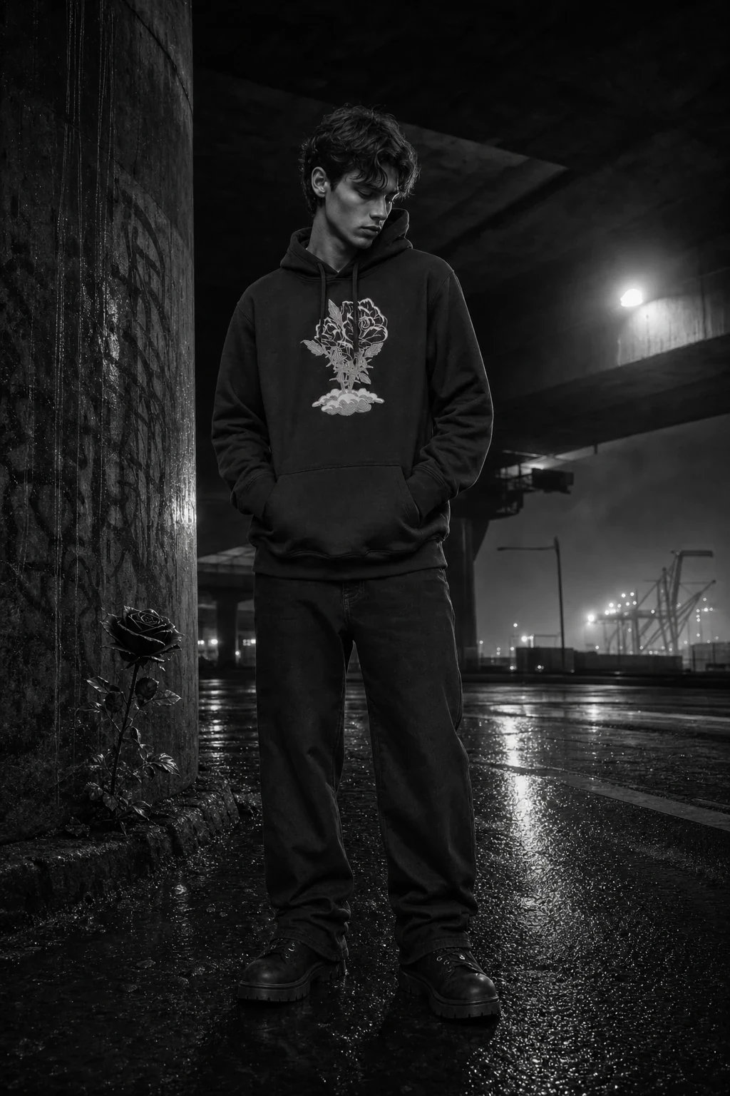 BLACK Rose Hoodie — front on model