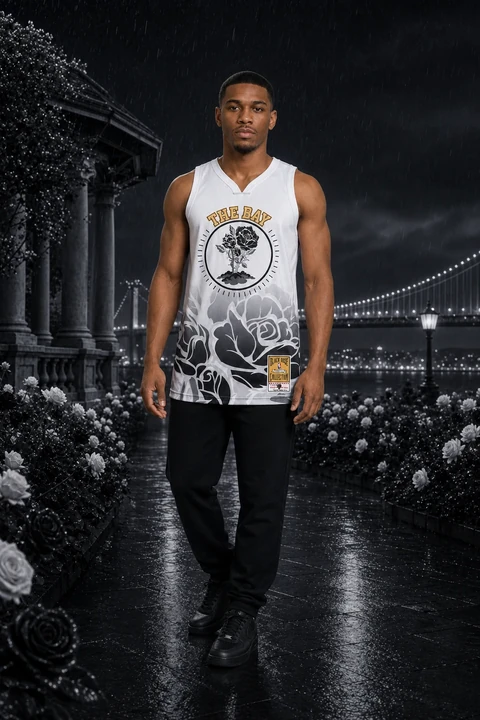 BLACK is Beautiful Jersey Series: 3. The Bay (Basketball) — front on model
