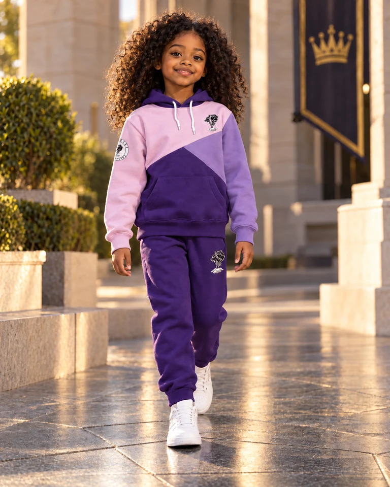 Kids Colorblock Hoodie Set — Purple/Black