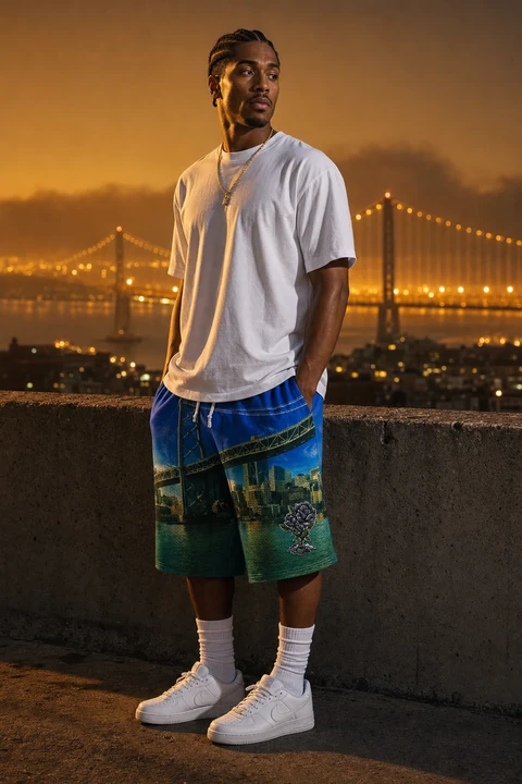 The Bridge Series 'The Bay Bridge' Shorts — front on model