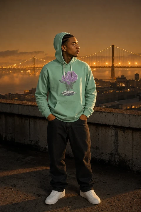 Mint & Lavender Hoodie — front on model
