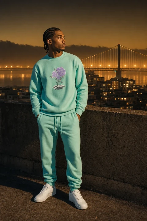 Mint & Lavender Crewneck — front on model